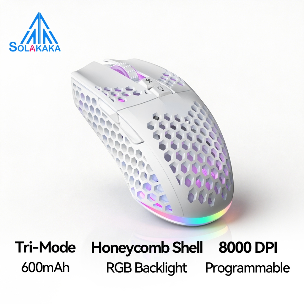 Chuột Bluetooth sạc không dây SOLAKA SM600 có dây 2.4G có vỏ tổ ong, Chuột máy tính chơi game quang học RGB tiện dụng cho máy tính xách tay PC