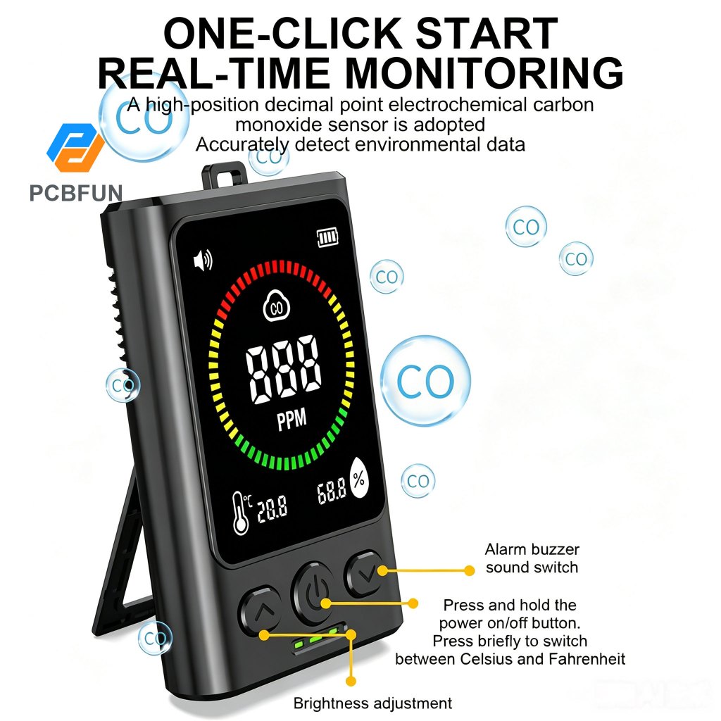 Báo động carbon monoxide di động Pcbfun