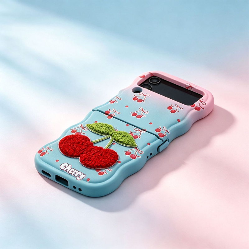 Ốp Điện Thoại Anh Đào Thêu Dễ Thương Cho Samsung Galaxy Z Flip7 Z Flip6 Z Flip5 Z Flip4 Z Flip3 Maca