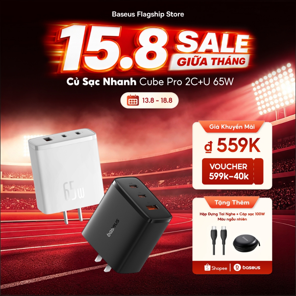 Bộ sạc USB Type C sạc nhanh Baseus 65W GaN cho máy tính xách tay, forTablets