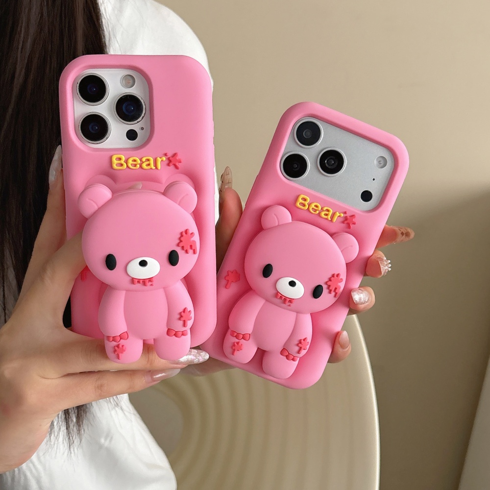 Vỏ chống sốc hình gấu hoạt hình màu hồng iPhone 17 16 pro max Vỏ giữ điện thoại IP 16pro 17pro vỏ mề