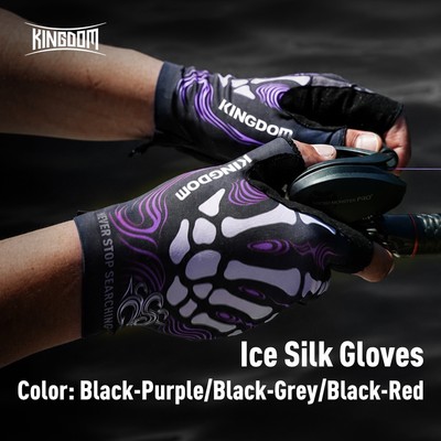 KINGDOM Ice Silk Găng tay câu cá không ngón Găng tay lòng bàn sợi nhỏ chống trượt nhẹ thoáng khí có vòng bít cổ tay mở rộng & nút chụp cho người câu cá thể thao ngoài trời