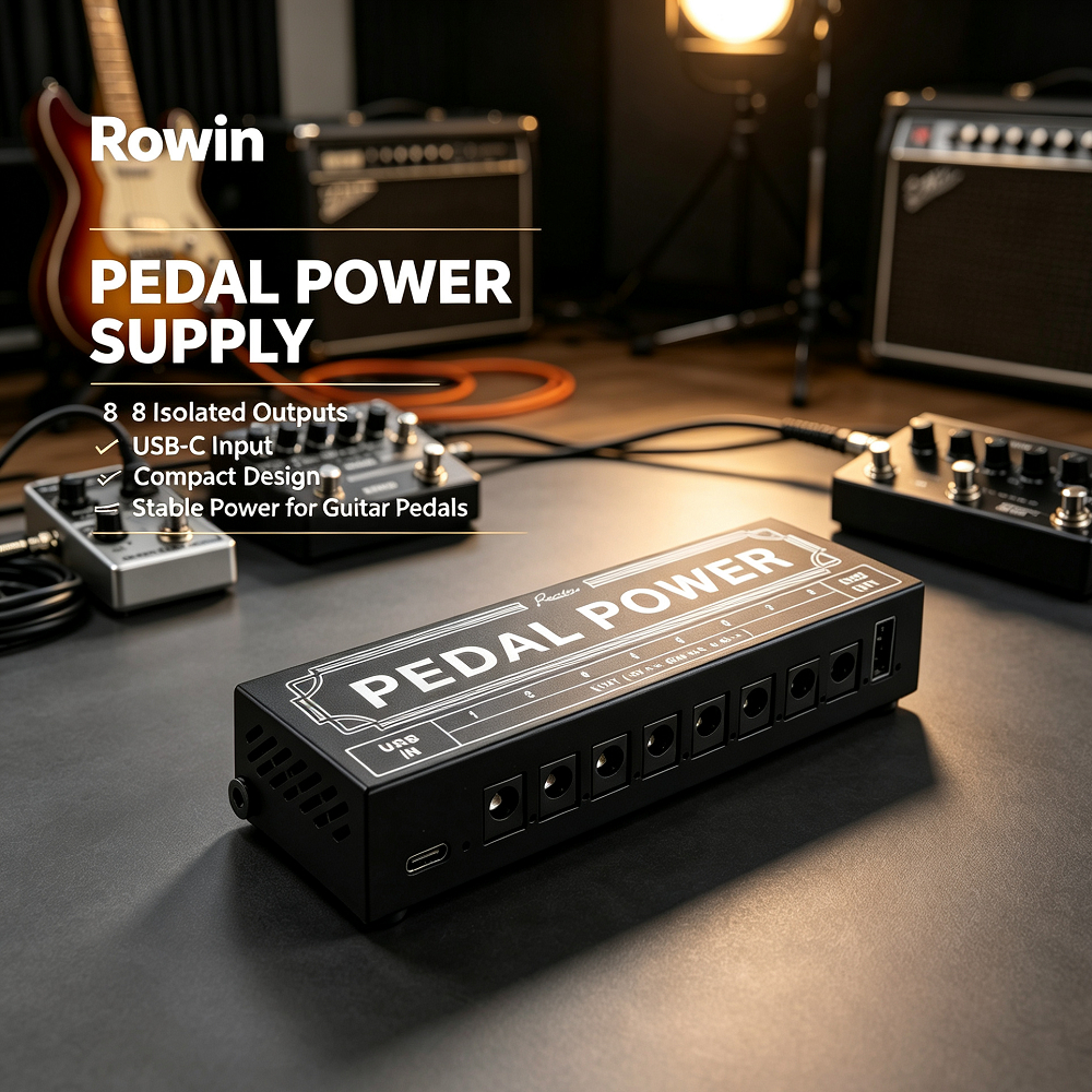 Trạm cấp nguồn bàn đạp đàn guitar Rowin 8 cách ly 9V 300mA Đầu ra DC Đầu vào USB ‐ C Nguồn USB cho b