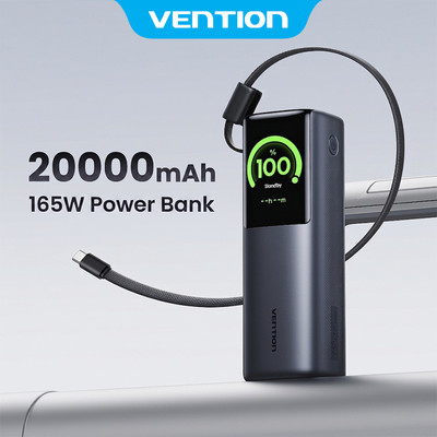 VENTION Sạc dự phòng nhanh 20000mAh 165W, Cáp Type-C tích hợp , Màn hình kỹ thuật số TFT với khuôn mặt cười AI, 2 cổng USB-A / C