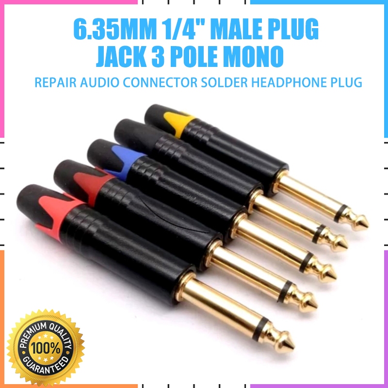[Sẵn sàng] Ổ cắm Mono nam 6,35mm 1 / 4 "– Đầu nối âm thanh 3 lỗ Ổ cắm Aux 6,5mm cho loa sửa chữa tai