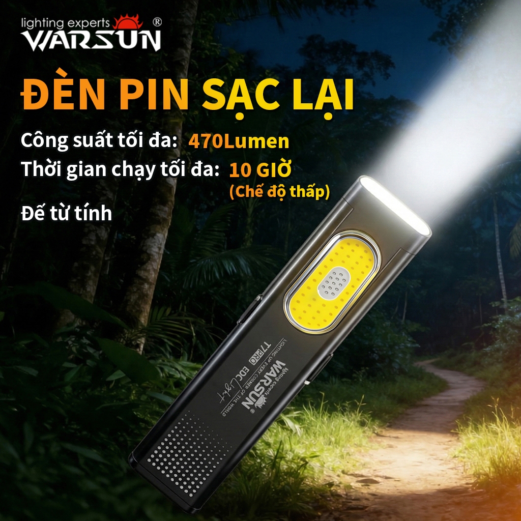 Đèn Pin Mini Warsun T7 Siêu Sáng 650LM Pin 450mAh Chống Nước IPX4 Đèn Phụ Bên Hông Cắm Trại Leo Núi 