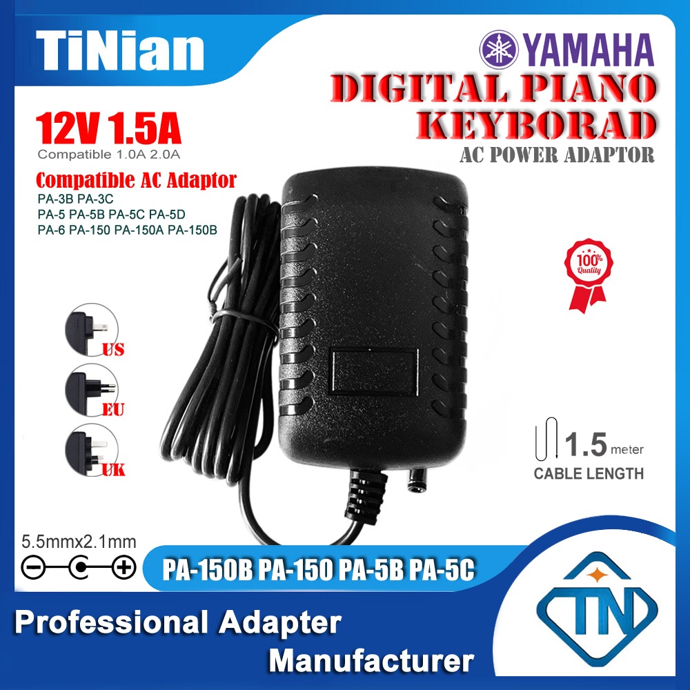 Bộ chuyển đổi AC / DC 12V 1.5A PA-150B PA-130 cho YAMAHA PCS-500 P-145 P-145BT PSR-22 PSR-160 PSR-38