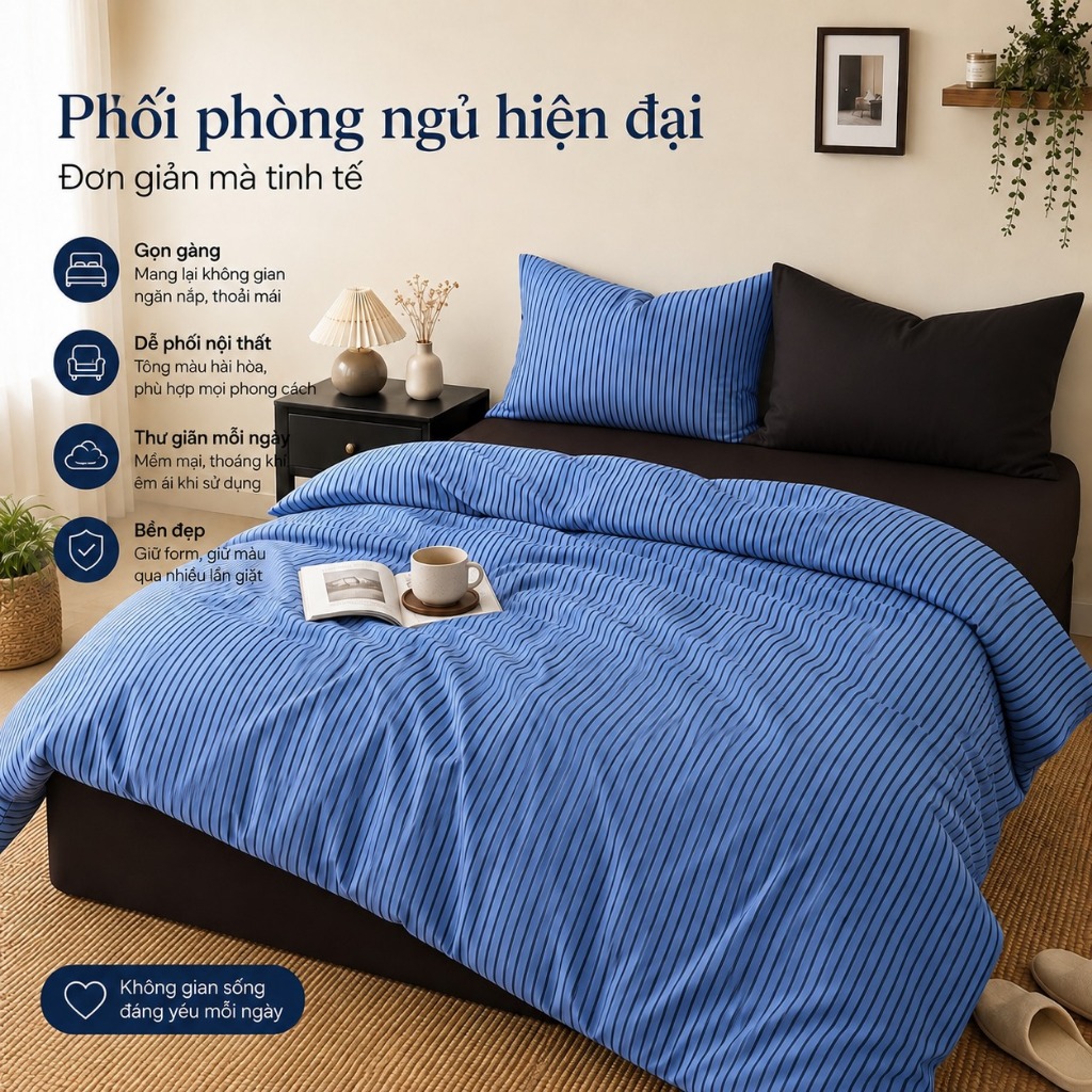 Bộ chăn ga gối đệm kiểu INS có sẵn Bộ ga trải giường sọc 4 trong 1 1m5 1m8 2m