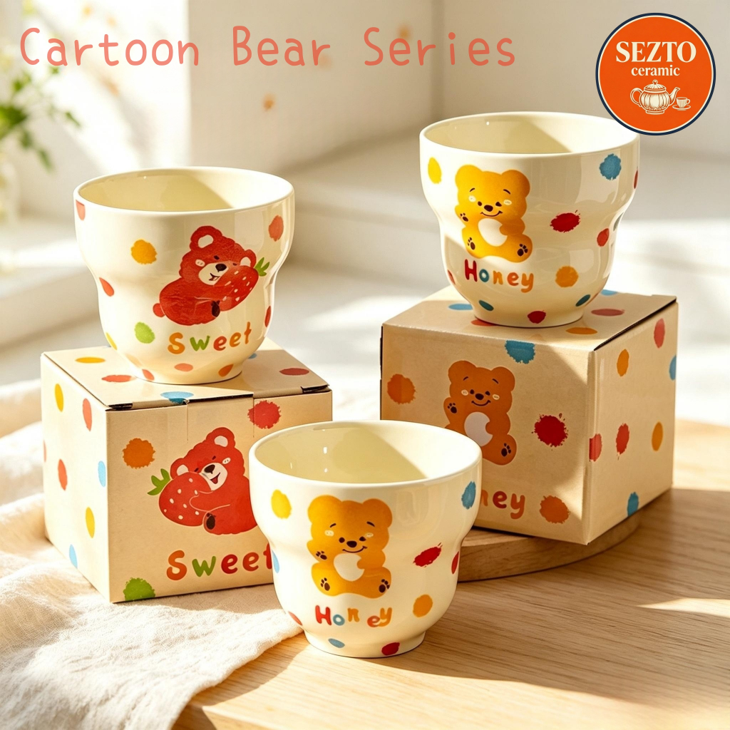 SEZTO Cartoon Bear Series Cốc cà phê / Cốc trà Tay nghề xuất sắc 300CC |2 lựa chọn