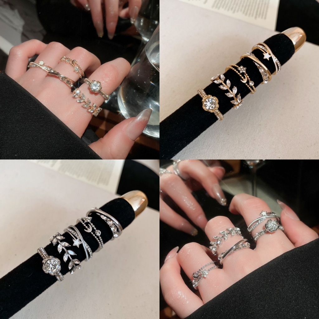 5 Chiếc Pháp Hình Học zircon Hoa Ngọc Trai Mở Nhẫn Ánh Sáng Sang Trọng Và Cao Cấp Nhẫn Thời Trang Và Đa Năng Trang Sức Cho Nữ