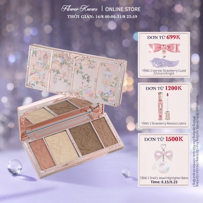 Bảng Phấn Bắt Sáng Tạo Khối Flower Knows Butterfly Cloud Collar Bộ Sưu Tập  Highlight & Contour 4 Ô 16g