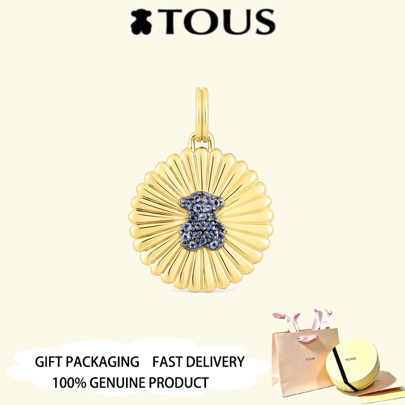 Huy chương mạ vàng TOUS kèm gấu và iolite Iris Motif Trang sức kỷ niệm ngày lễ tình nhân