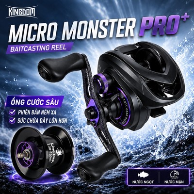 KINGDOM Micro Monster Pro+ Máy ngang câu cá cuộn xa trục ngắn trọng lượng 140g tỉ số truyền 7.6:1 6+1BB nắp bên carbon phanh từ tính chống rối dây có tiếng báo kéo