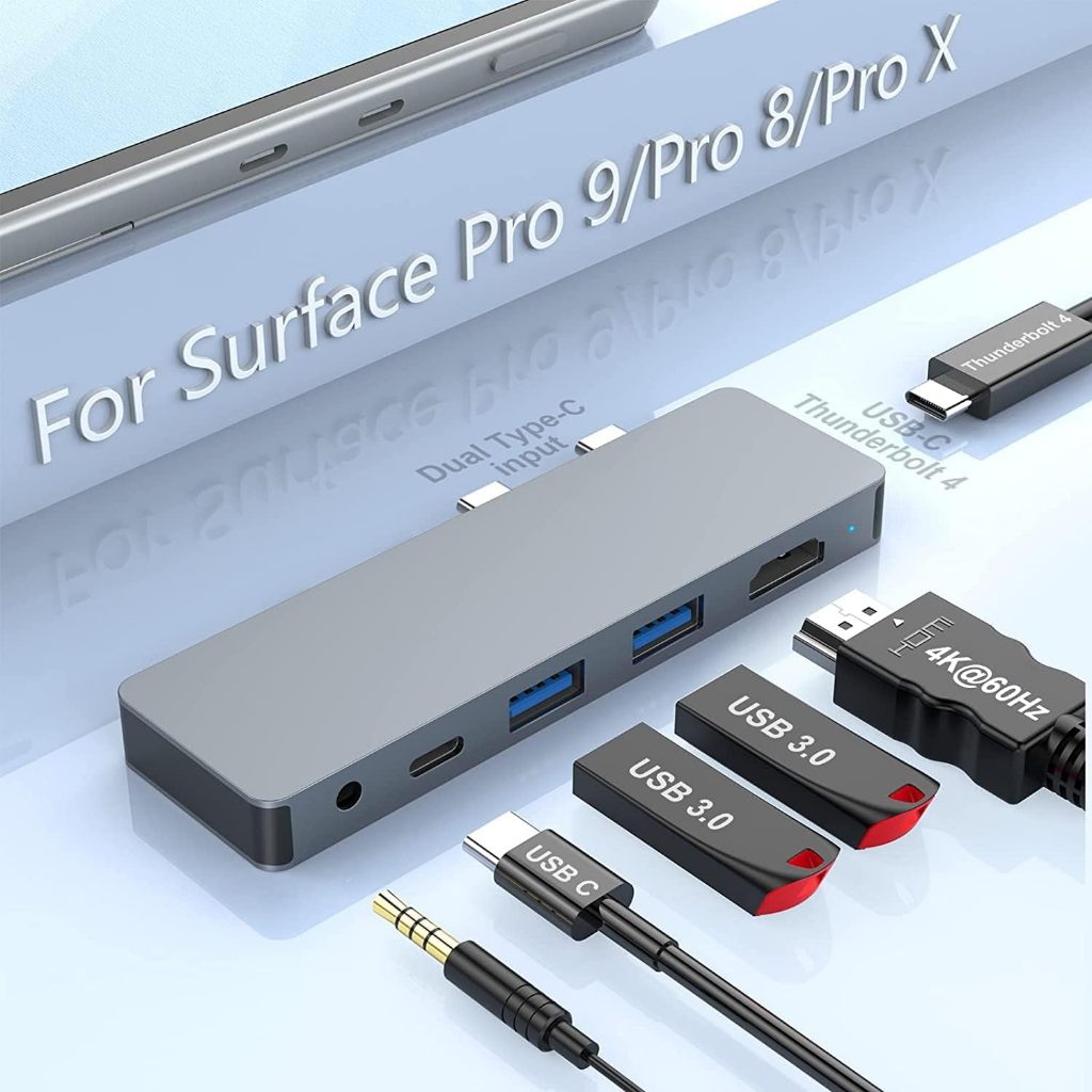 USB 3.0 Type C Surface Pro 9 / 8 / X Docking Station 4K 60HZ HDMI, MS Hub Thunderbolt 4 (Video + Dữ 