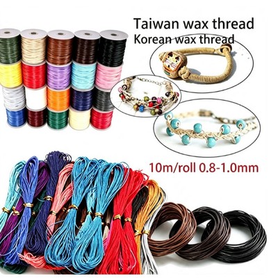10 / 45M / cuộn Dây bông sáp màu 0,8-1mm - Dây sáp bện để làm vòng tay & trang sức