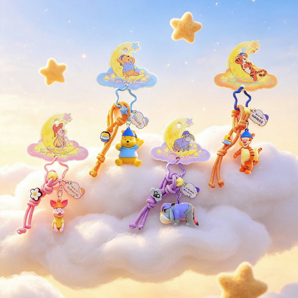 Winnie the Pooh Family Móc khóa / Móc khóa Nightcap Tigger Piglet Piglet Donkey Eeyore Túi Mặt dây c
