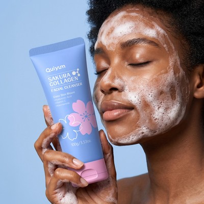 Sữa rửa mặt QUIYUM Sakura Collagen 100g Axit amin Nhẹ nhàng Rửa bọt làm sáng Niacinamide Vitamin C Hyaluronic Acid Hydrating Face Cleanser