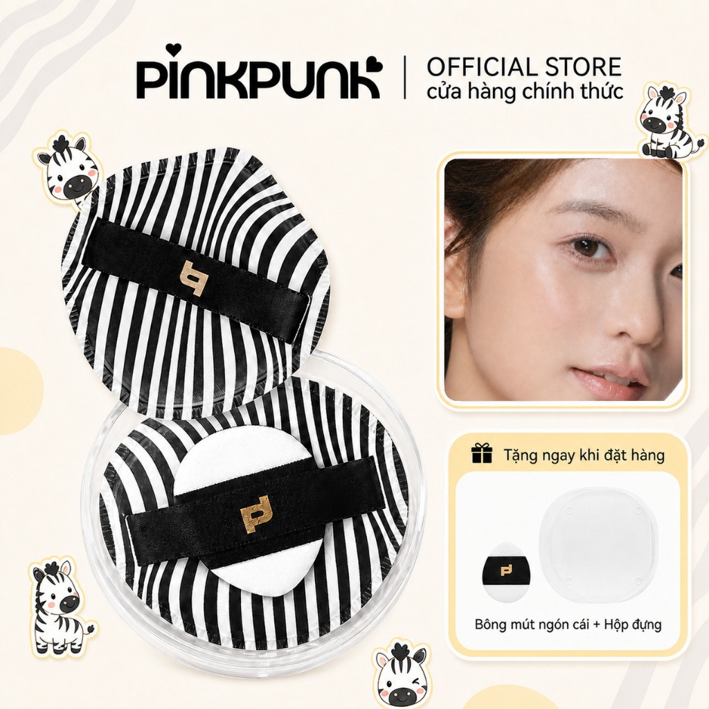 Bông mút Pinkpunk Cute Miếng bông phấn 2 in 1 Powder Puff Air Cushion Kem mềm không hút kem nền, giúp đánh kem nền phấn phủ