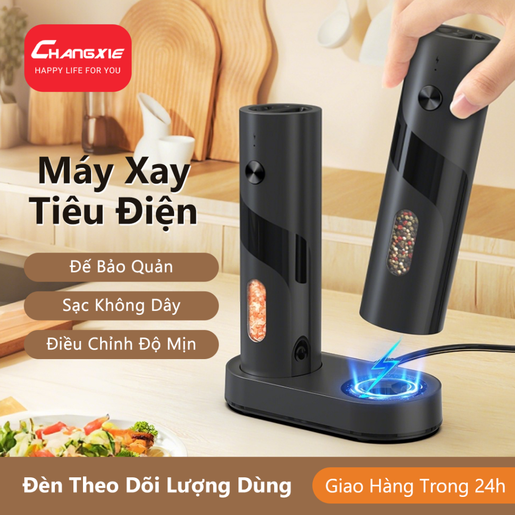 CHANGXIE Máy xay tiêu điện Đế sạc không dây Electric pepper grinder Cối xay tiêu điện Xay tiêu tự độ