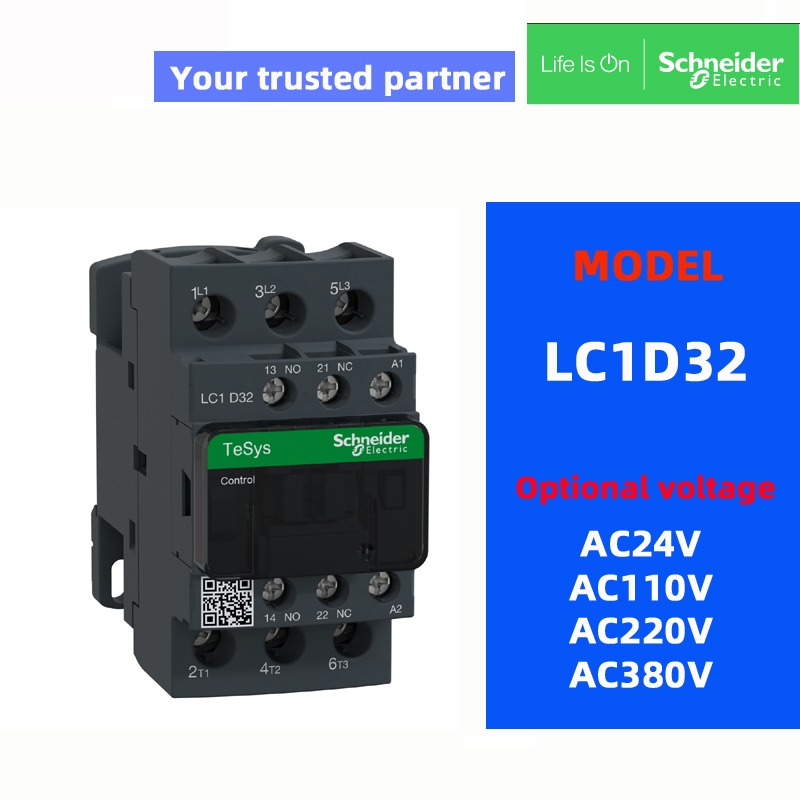 Bộ tiếp xúc SchneIder chính hãng LC1D32 M7C Q7C F7C B7C AC220V AC380V AC110V AC24V 32A 50Hz / 60Hz