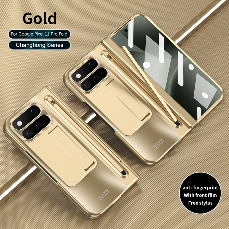 Ốp lưng Google Pixel 11 Pro Fold/10 Pro Fold/9 Pro Fold mạ cứng, khe cắm bút, 360° kín, kèm giá đỡ c