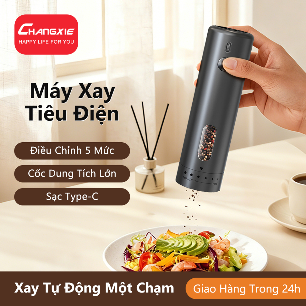 CHANGXIE Máy xay tiêu điện Điều chỉnh độ mịn bên ngoài Electric pepper grinder Cối xay tiêu điện Xay