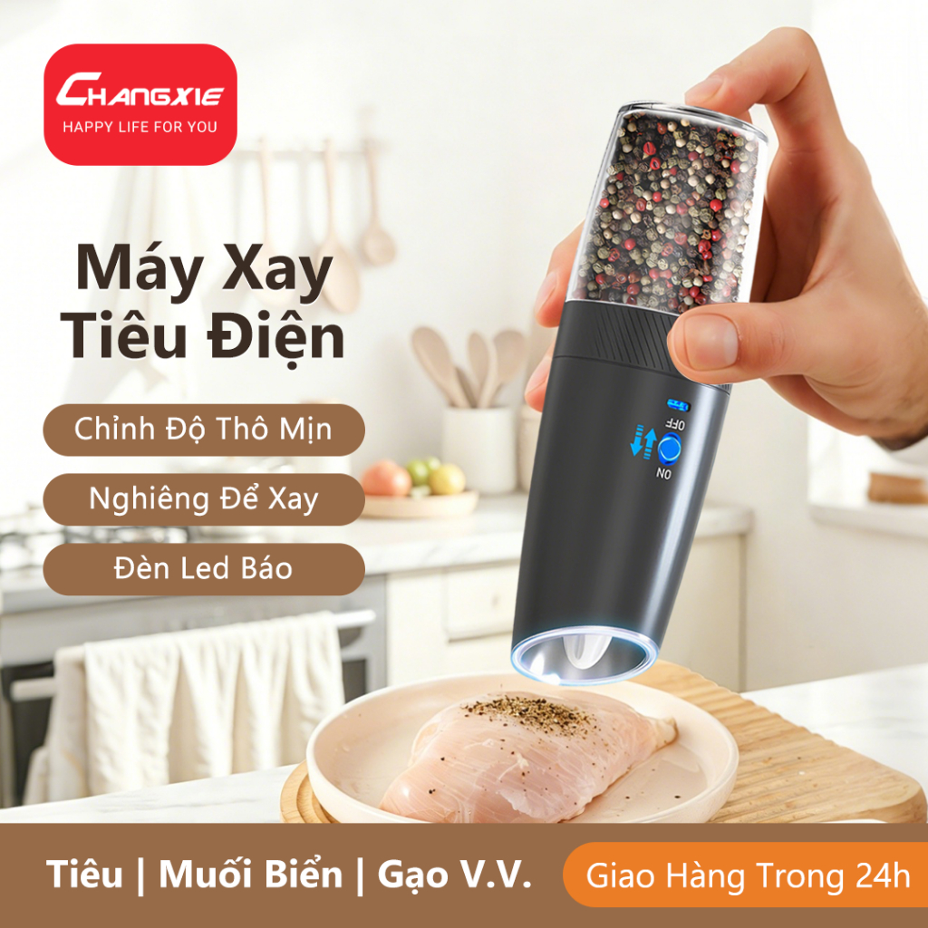 CHANGXIE Máy xay tiêu điện Điều chỉnh độ nhuyễn Cảm ứng trọng lực Electric pepper grinder Cối xay ti