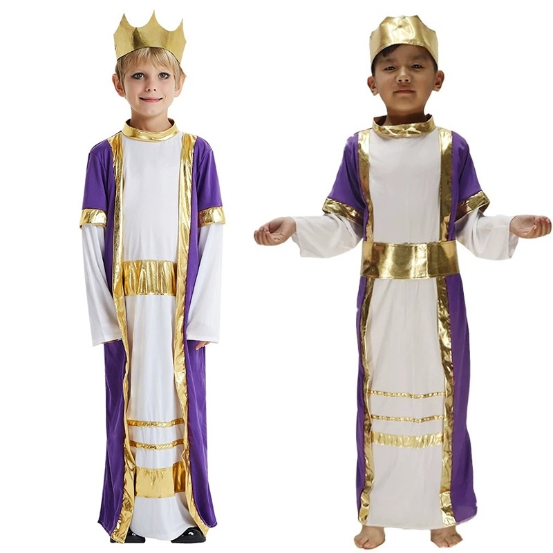 Tím Cao Quý Hoàng Gia Áo choàng Có Mũ Trẻ Em Tiệc Halloween Hoàng Tử Ả Rập Trang Phục Adam Cổ La Mã 