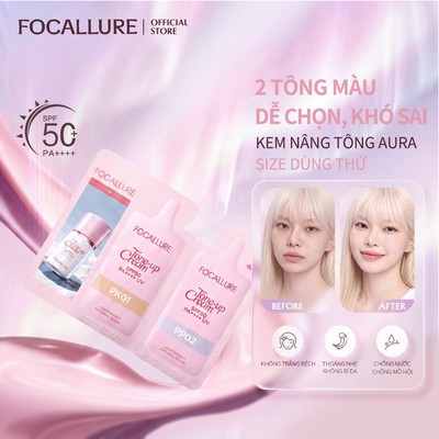 Kem dưỡng tông màu Aura FOCALLURE SPF50 + PA + + + +, mẫu 0,5g * 2