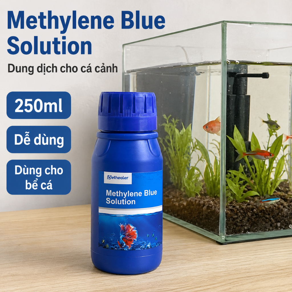 PETHEALER Dung Dịch Methylene Blue 250ml Cho Cá Cảnh, Chăm Sóc Nước Bể Cá, Dùng Khi Thay Nước