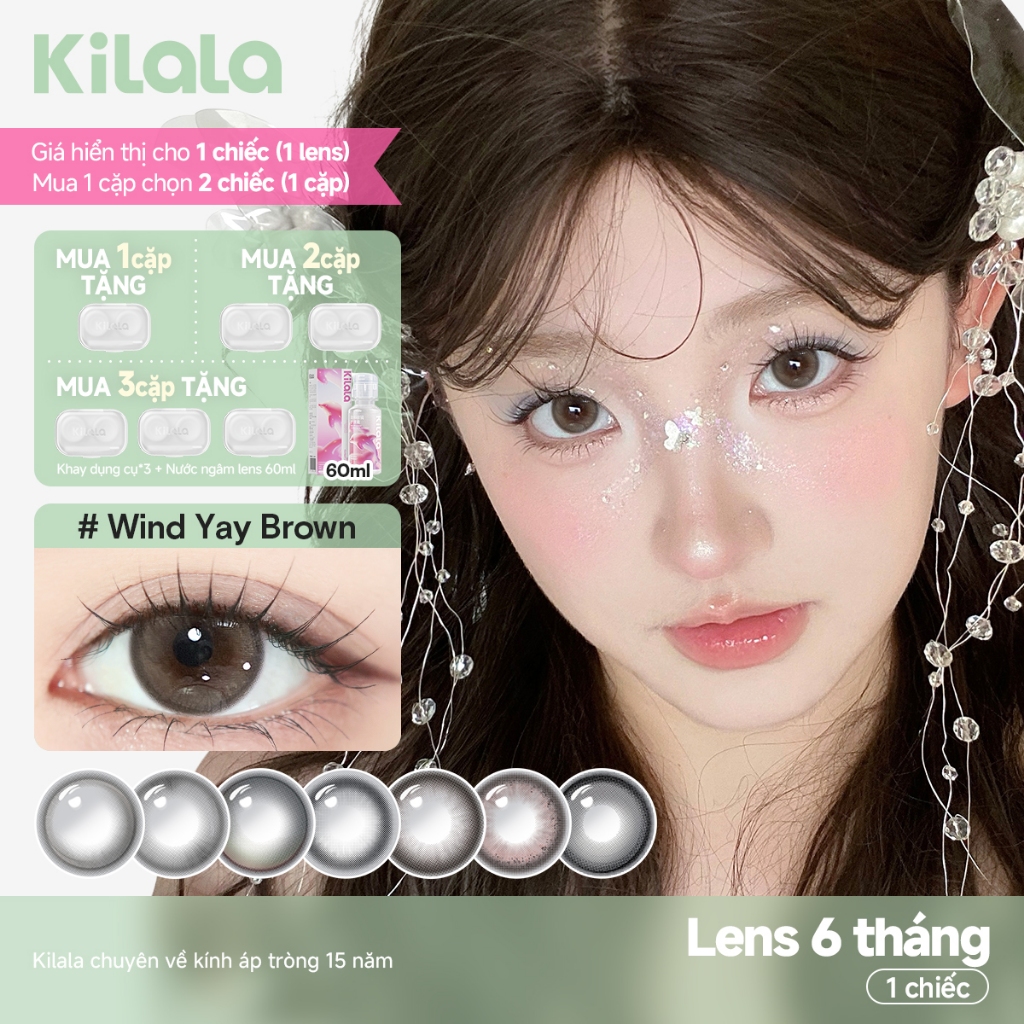 【Livestream】Kính áp tròng Kilala màu nâu Bright Amber/Misty Grey lens cận 6 tháng DIA 14.2-14.5mm có