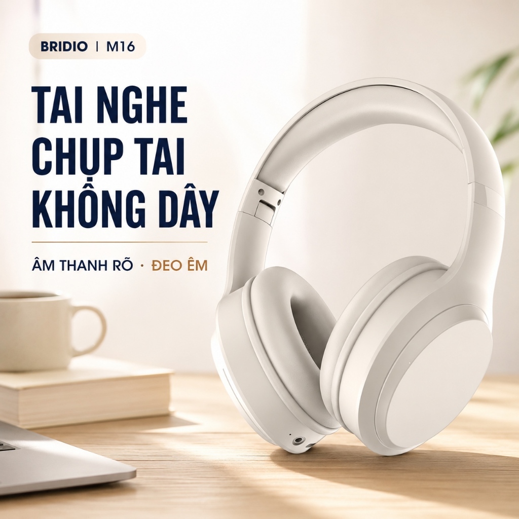 Tai Nghe Chụp Tai BRIDIO M16 Bluetooth 5.4 Không Dây Pin 25H Âm Thanh HIFI 3…