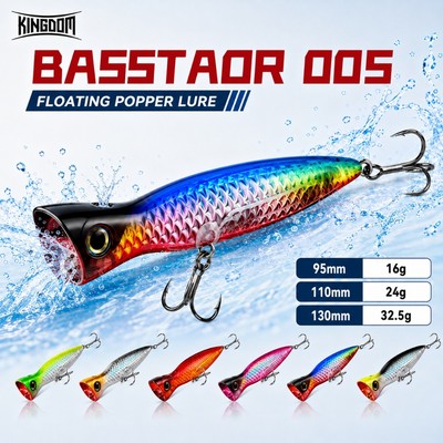 KINGDOM Topwater Popper Mồi Câu Cá 95 / 110 / 130mm Nổi Phun Bong Bóng Mồi Cứng Đúc Dài Tiếng Ồn Lục Lạc Cho Seabass Đầu Rắn Kẻ Săn Bắn Lớn Nước Mặn Nước Ngọt Câu Cá