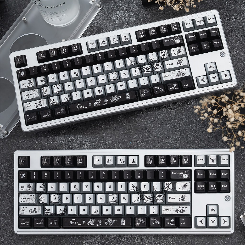 Night Thoms Keycap Đen Bạc Sơn Kim Loại Bóng PBT Keycap Anh Đào Hồ Sơ Cho Bàn Phím Cơ