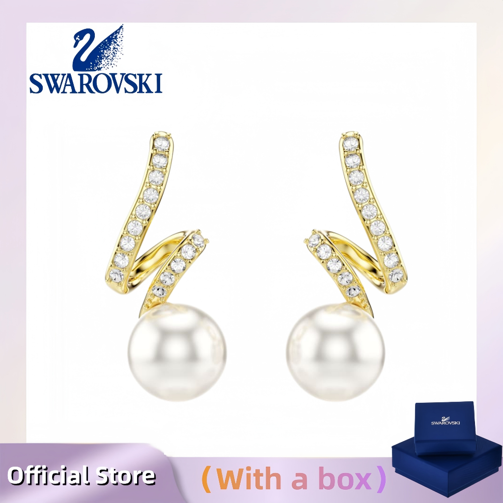 Trang sức bạc S925 (có hộp) Swarovski Gabriella đeo bông tai đục lỗ làm bằng ngọc trai pha lê giả, c