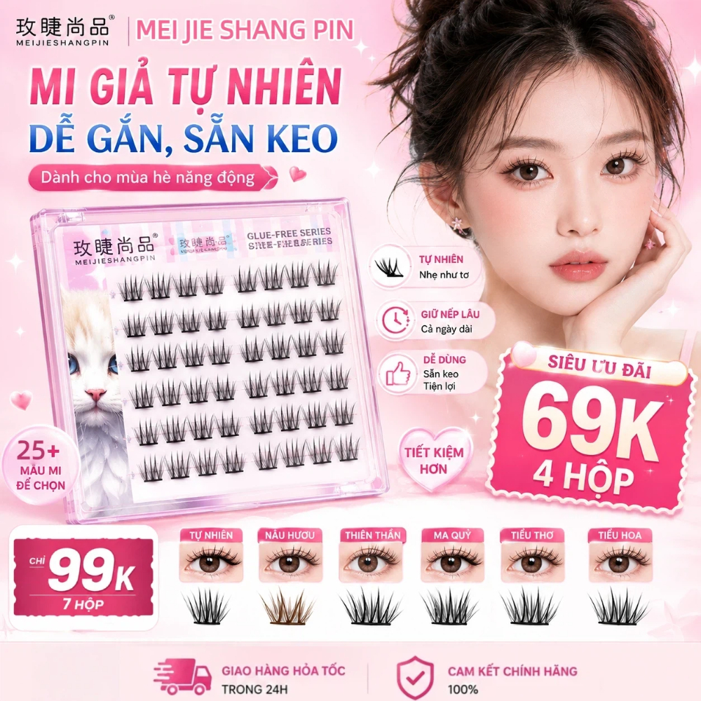 [99K/7Hộp] Lông mi giả không keo, trang điểm hàng ngày phù hợp cho bữa tiệc sinh viên mới bắt đầu