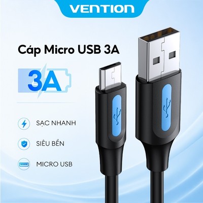 Vention Cáp Micro USB  3A sạc nhanh USB A sang Micro-USB 2.0 truyền dữ liệu cho Android Tương thích Samsung, Xiaomi, OPPO, vivo