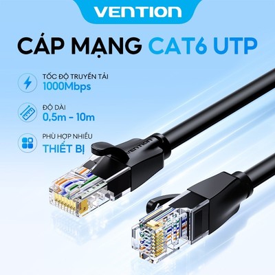 Vention  Cáp mạng  CAT6 Ethernet tốc độ cao chuẩn RJ45 UTP cho bộ định tuyến PC/laptop - Hàng Chính Hãng