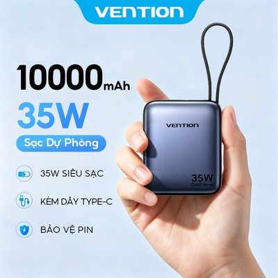 Vention Sạc Dự phòng 10000mAh có sạc nhanh 35W Super Mini – Cáp tích hợp Type C - PD, màn hình LED - kỹ thuật số - Pin dự phòng Sạc Nhanh 35W Cho Điện Thoại, Máy Tính Bảng - Thiết Kế Nhỏ Gọn - Bảo Hành 12 tháng -Hàng Chính Hãng