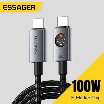 Cáp dữ liệu hiển thị kỹ thuật số Essager C-C / A-C 100W có Chip E-Marker Sạc nhanh cho ip