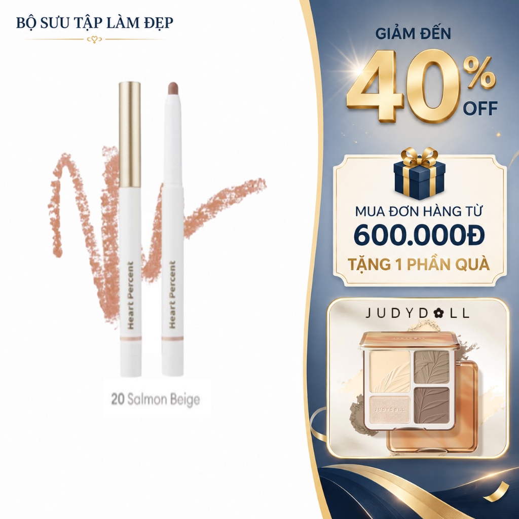Chì Kẻ Viền Môi Heart Percent 06 Rose Beige 20 Salmon Beige Tạo Nền Môi Mịn Định Hình Viền Môi Đẹp