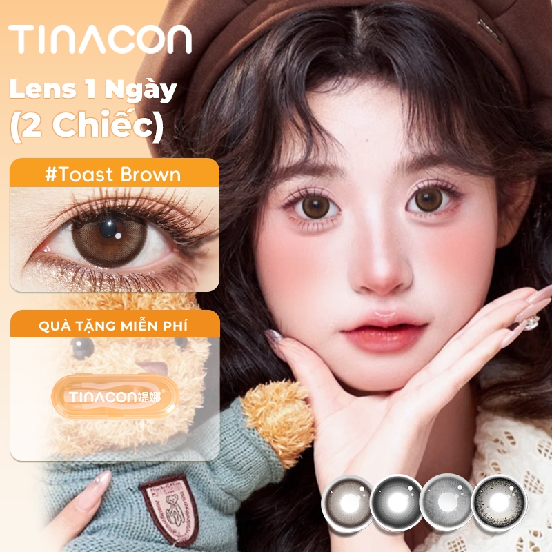 Kính áp tròng TINACON 1 cặp lens cận DIA14.2-14.5mm lens 1 ngày có độ (0-8) 2 chiếc Mắt búp bê Mắt m