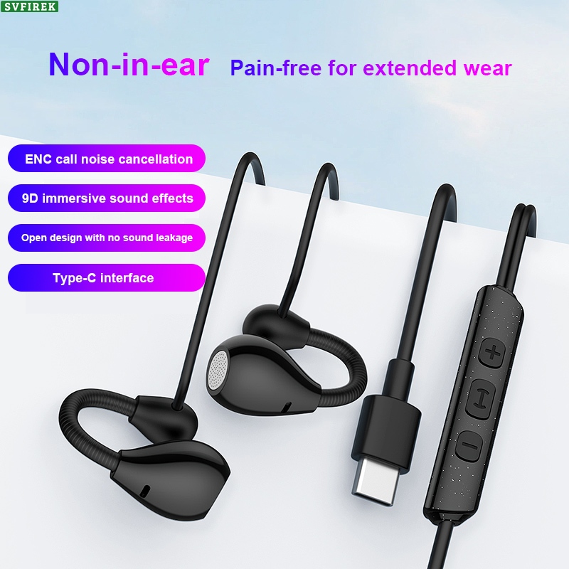 Tai nghe thể thao kẹp có dây Type-C, âm bass sâu, HiFi, âm vòm 9D, dành cho chơi game
