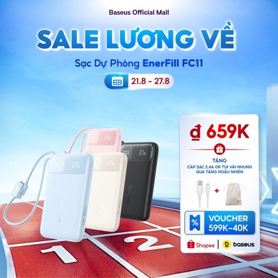 Sạc Dự Phòng EnerFill FC11 BASEUS có sạc nhanh 20W 20000mah thích hợp cho phone 15 / 14 / 13 / 12 xiaomi