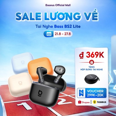 Tai Nghe Bass BS2 Lite Baseus Tăng cường âm trầm 40 giờ sử dụng khi dùng cùng hộp sạc Đàm thoại rõ nét với micro kép Al Bluetooth 6.0