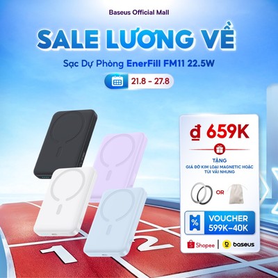 Pin sạc dự phòng không dây FM11 22.5W BASEUS 10000mah mini có nam châm thích hợp cho phone