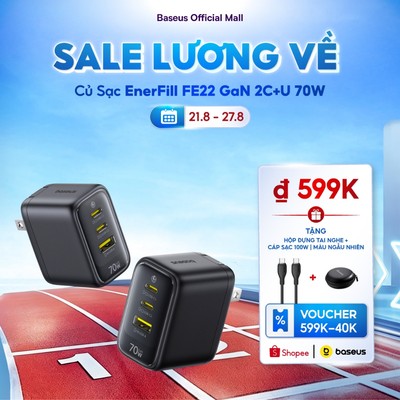 Củ Sạc EnerFill FE22 Baseus 70W 2C + U