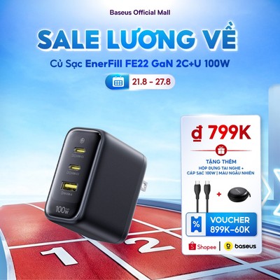 Bộ sạc nhanh Baseus EnerFill FE22 100w 2C + U USB-C USB-A cho iPhone Samsung Galaxy