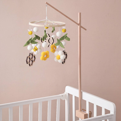 Gỗ Tự Nhiên Cho Bé Cũi Di Động Xoay Được Cánh Tay Có Thể Điều Chỉnh Nỉ Ong Hoa Treo Di Động An Toàn Cho Trẻ Sơ Sinh Quà Tặng Cho Bé 0-12M