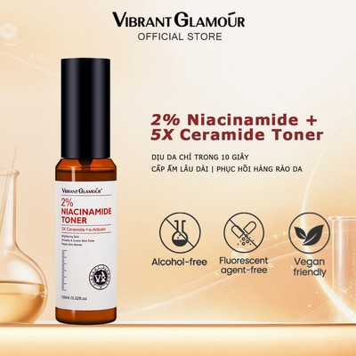 TONER VIBRANT GLAMOUR 2% Niacinamide 5X Ceramide Nước Cân Bằng Da Dịu Da Nhanh Cấp Ẩm Phục Hồi Hàng Rào Bảo Vệ Da Mặt Phù Hợp Da Nhạy Cảm 100ml